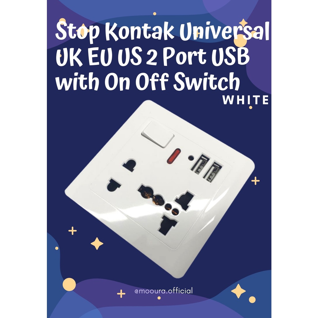 STOP KONTAK CONTACT DINDING 2 PORT USB FAST CHARGING TEMPEL TUTUP BROCO WALL SOCKET UK EU US WITH ON