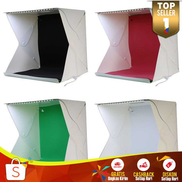 Photo Studio Mini 3 Button+LED+4PCS Background SM 02 Studio Photo Box Lipat Simpel Mudah Disimpan