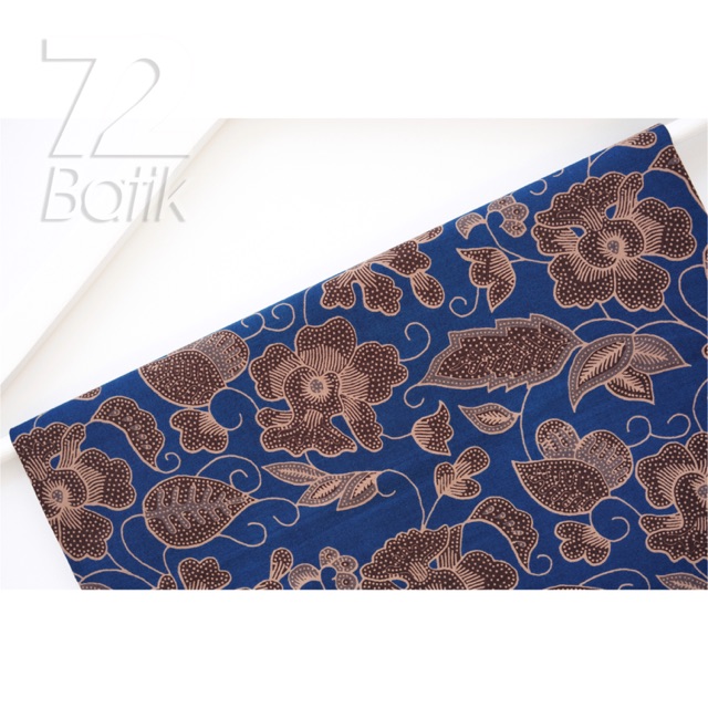 KAIN BATIK PREMIUM Bahan Katun Motif Kembang Warna Biru Coklat 724558 Cap 72 Jarik Jarit Samping Kebat Panjang Batik Katun Modern Premium Bahan Seragam Batik Pernikahan Kantor Keluarga Murah Kamen Jadi Batik Bali Lembaran