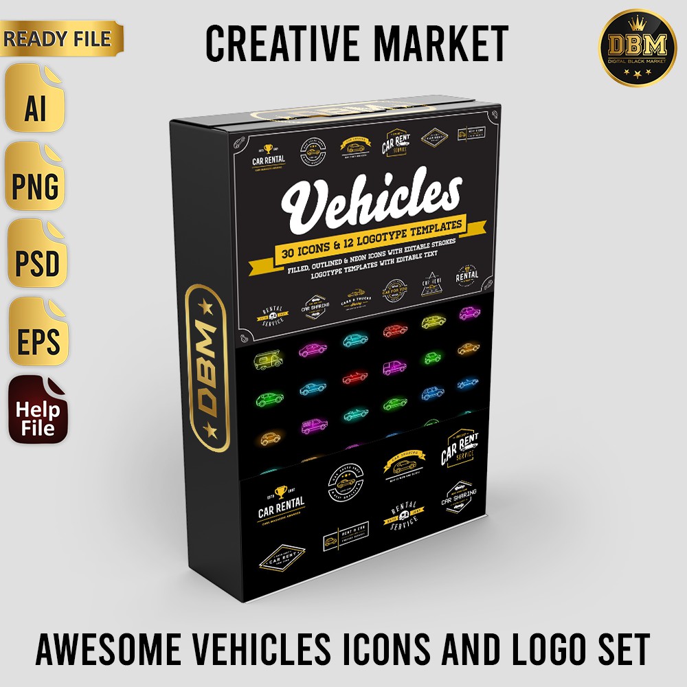 Awesome Vehicles Icons And Logo Set - Adobe Photoshop &amp; Illustrator