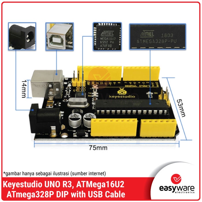 Keyestudio UNO R3 DIP ATmega16U2 with cable like arduino uno r3 board