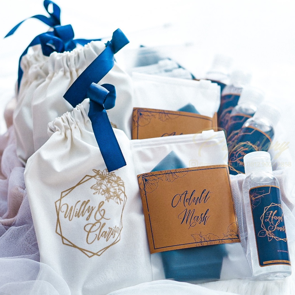 Souvenir Pernikahan, Ulang Tahun, Promosi - Tas Serut, Hand Sanitizer, Masker