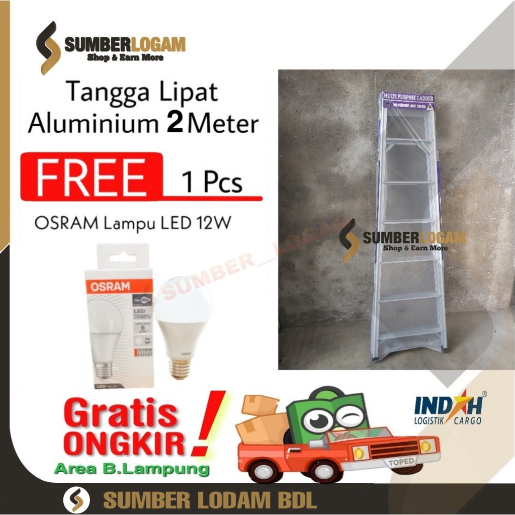Tangga Lipat Aluminium 2 Meter BONUS OSRAM Lampu LED 12W