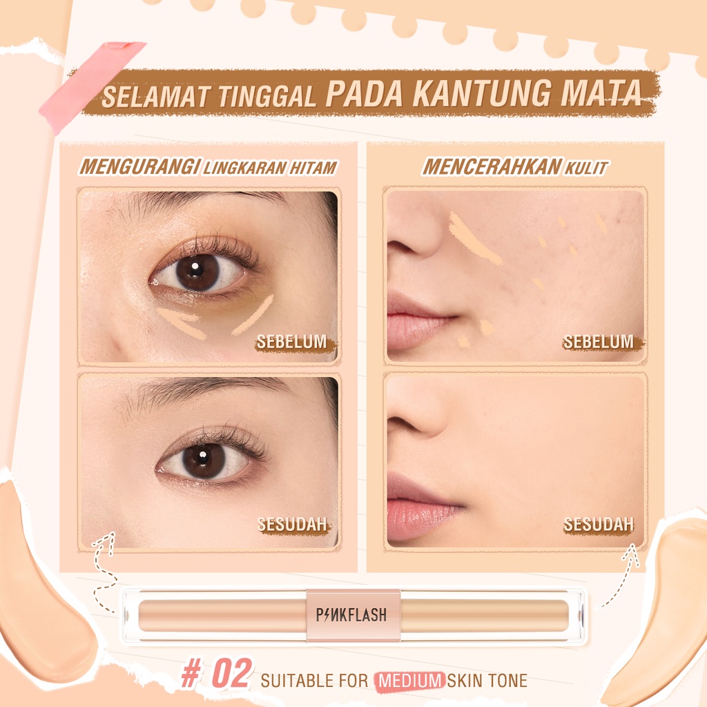 PINKFLASH #DoubleFix  2-in-1 Dual-Shade Matte Flawless Concealer Tidak creasing Full Coverage Foundation