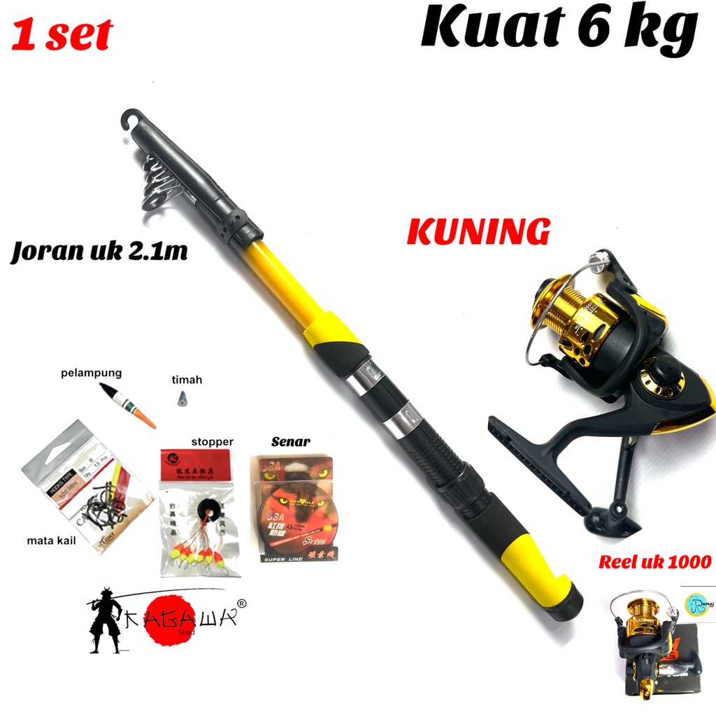 SET JORAN PANCING 2.1M KAGAWA REEL BESAR PREMIUM MURAH WARNA KUNING BANYAK BONUS