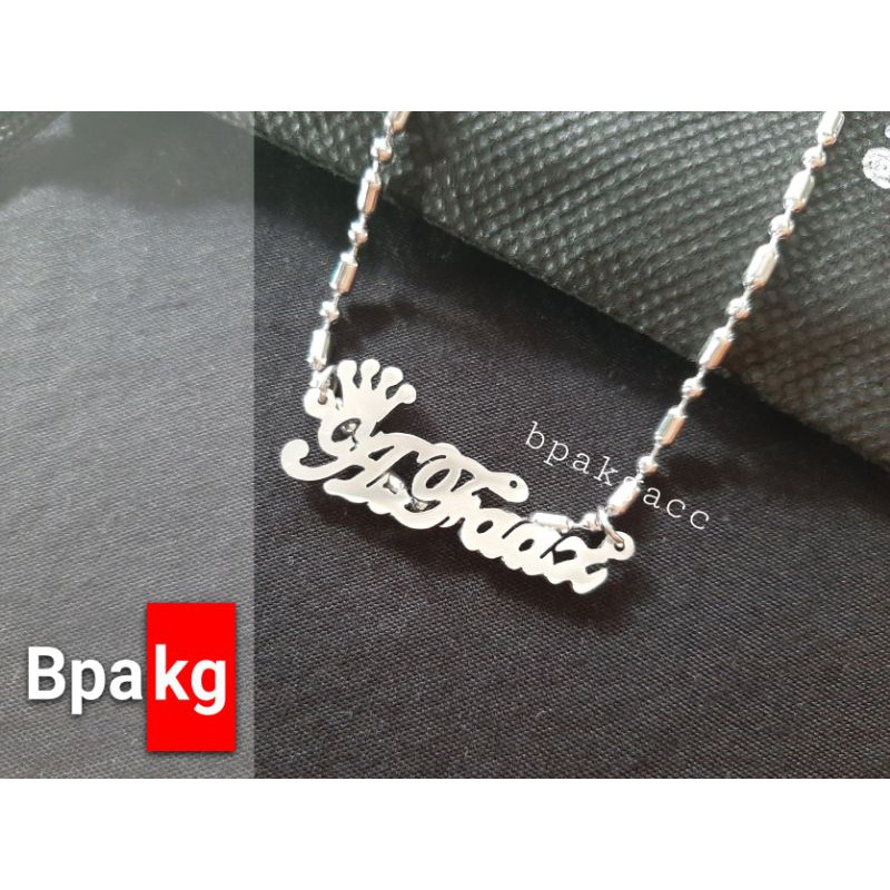 Kalung ukir nama mahkota # Kalung necklace monel besi putih asli anti karat silver murah wanita pria
