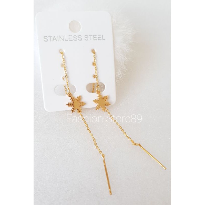 Anting Snow titanium gold jurai panjang impor anting jurai rantai panjang titanium