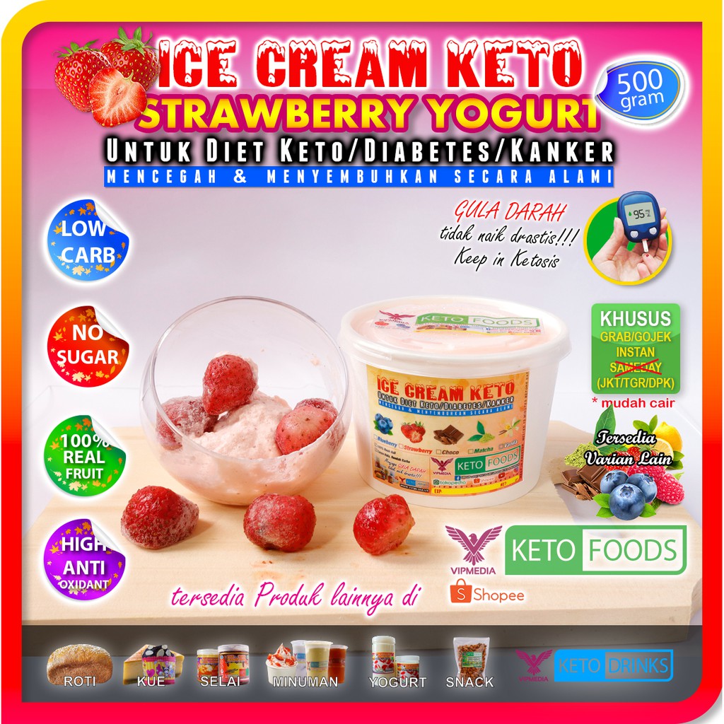 

ICE CREAM KETO STRAWBERRY YOGURT 500 gram