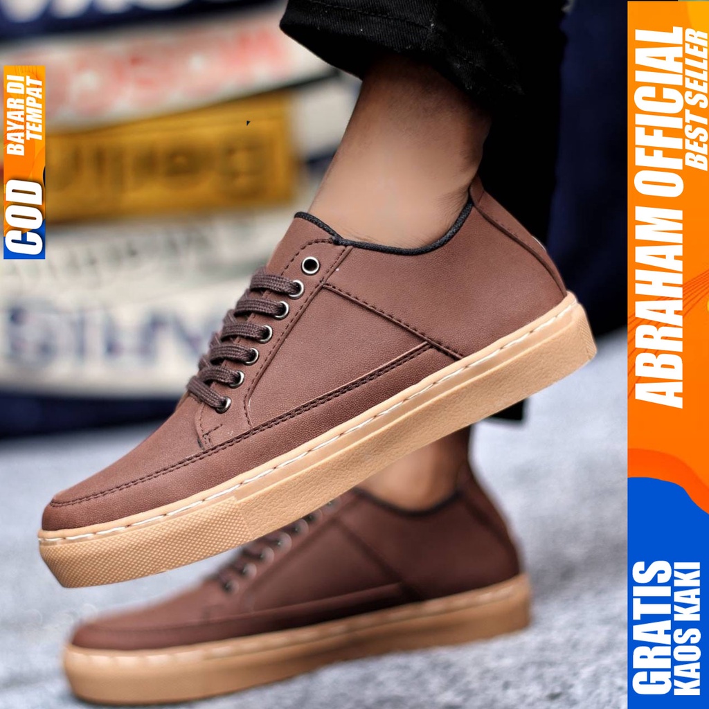 Sepatu Casual Pria Sneakers Hitam Kasual Kulit Pu Kerja Kuliah Kantor Kondangan Pesta Fashion Shoes Terbaru Sneker Original ICON ABRAHAM