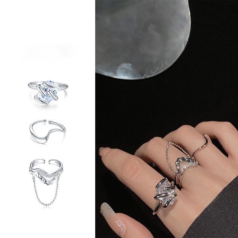Cincin Zircon Berlian Imitasi Bahan Alloy Warna Silver Untuk Wanita