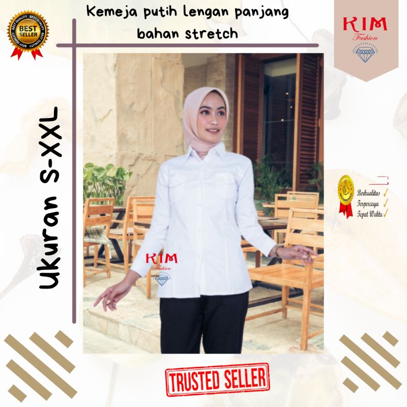 Kimfashion209 - Kemeja PNS saku dua putih lengan panjang / ASN Baju dinas putih PDH PDL PNS wanita k