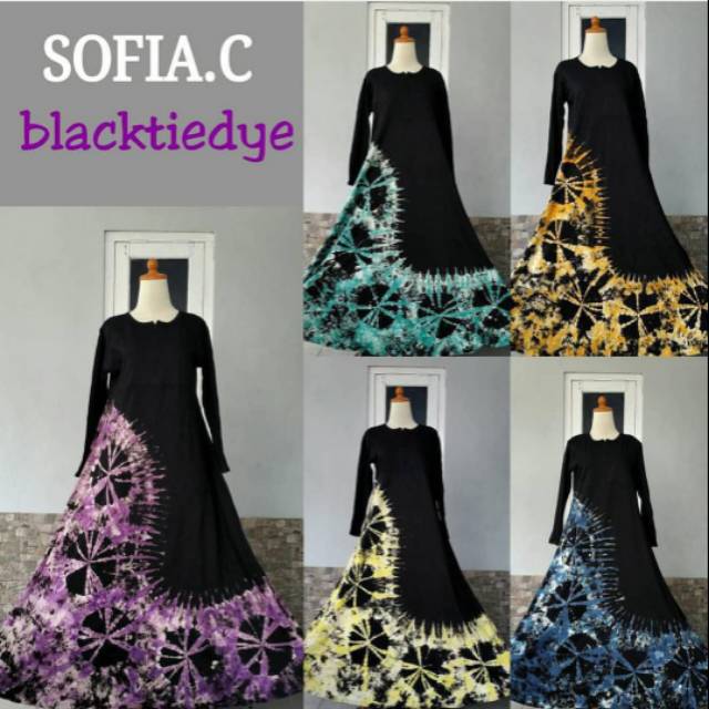 Gamis kaos sofia hitam akhwat resleting depan busui