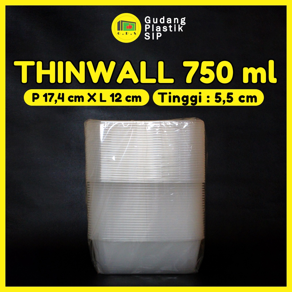 THINWALL RECTANGLE 750 ML + TUTUP / KOTAK MAKANAN PLASTIK ISI 25