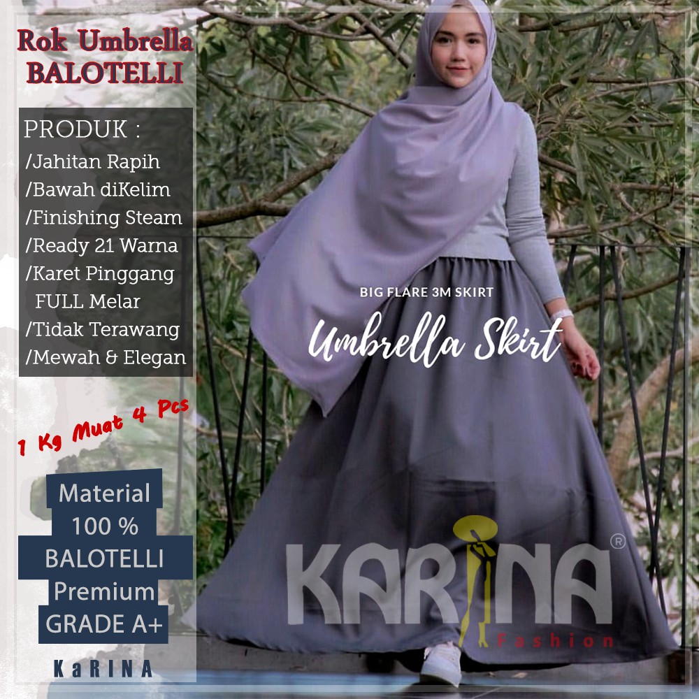 Rok Panjang Payung Balotelli Baloteli Lebar Polos Maxi Kerja Full Karet Premium KaRINA HARGA GROSIR