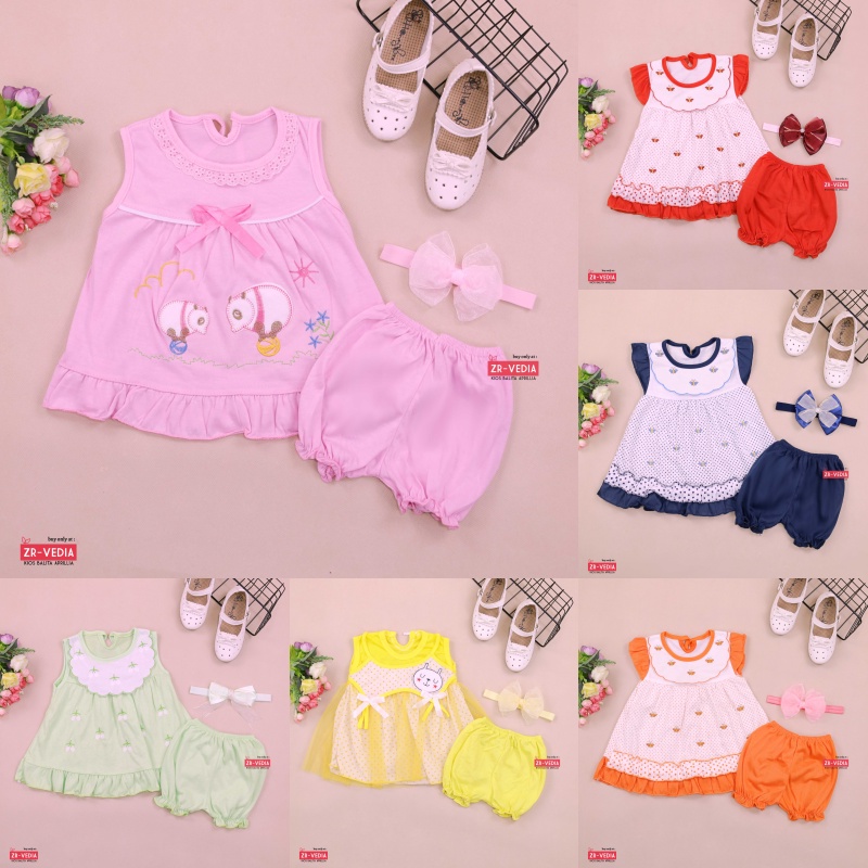 [FREE BANDANA] Setelan Baby Berry 0-12 Bulan / Baju Tidur New Born Set Perempuan Lengan Baby Perempuan Celana Pop ZR Vedia