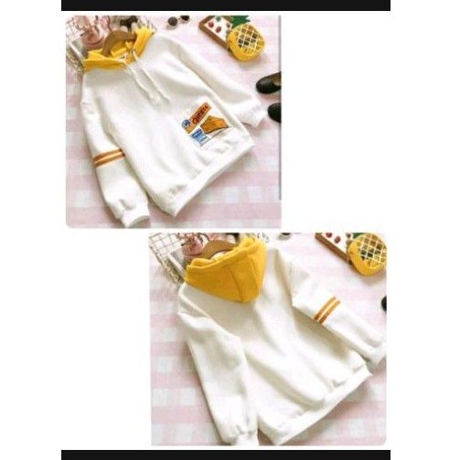 Yellow hoddie/sweater hoddie kuning putih/sweater polos cewek/sweater remaja cewek/sweater murah