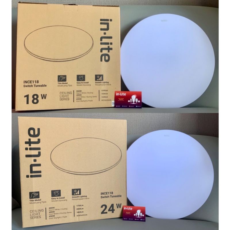 In Lite Ceiling Lamp/Lampu Plafon Tempel 3 Warna INCE118 Switch Tuneable 18w&amp;24w