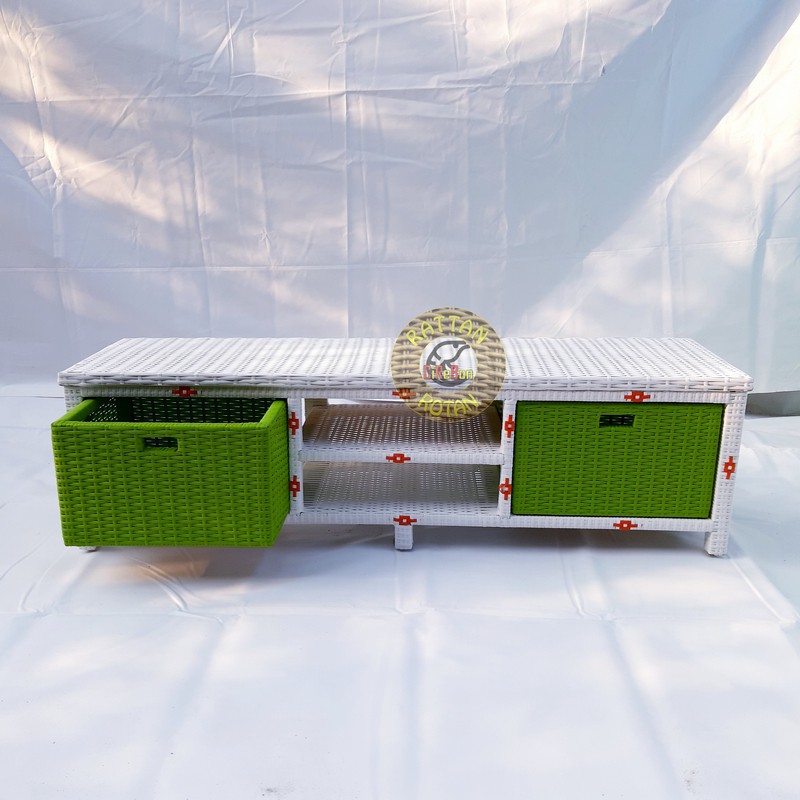 Meja TV DVD Lemari Laci 2 3 Rak Rotan Sintetis Kabinet Plastik Kecil CUSTOM