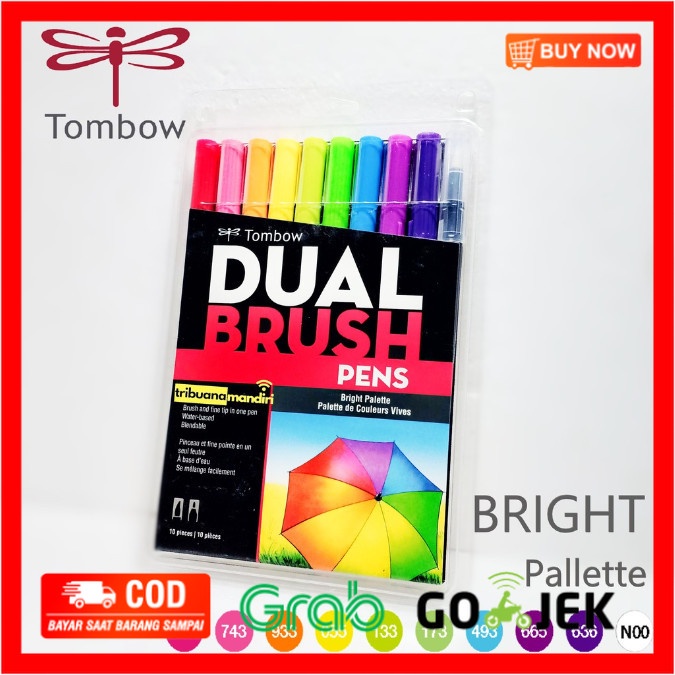 

(BISA COD) BRIGHT PALLETTE Tombow Dual Brush Pen Set 10 Colors