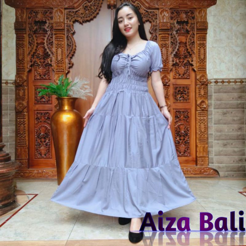 Dress Daster Sandora Panjang Motif Polos Kerut Lengan Pendek Rayon Super Premium Bali Terbaru Kekini