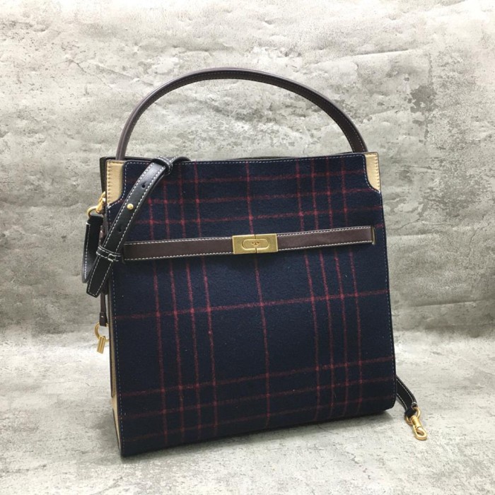 Shoulder bag wanita tory Burch lee radziwill plaid wool