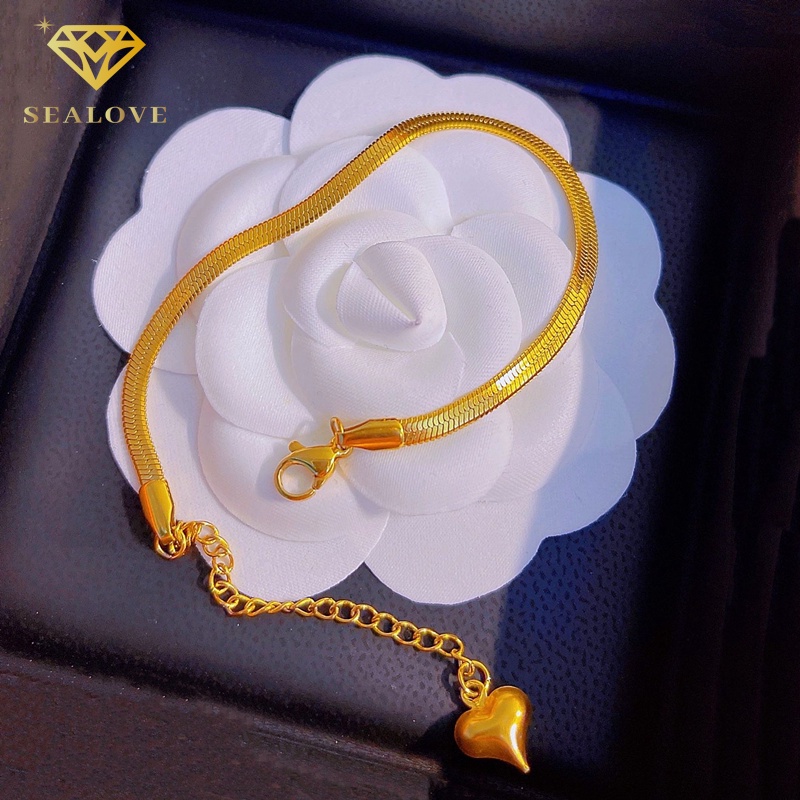 SEALOVE Gelang Titanium Anti Karat dan anti luntur Emas 18K simple Rantai Belut Perhiasan Aksesoris Wanita