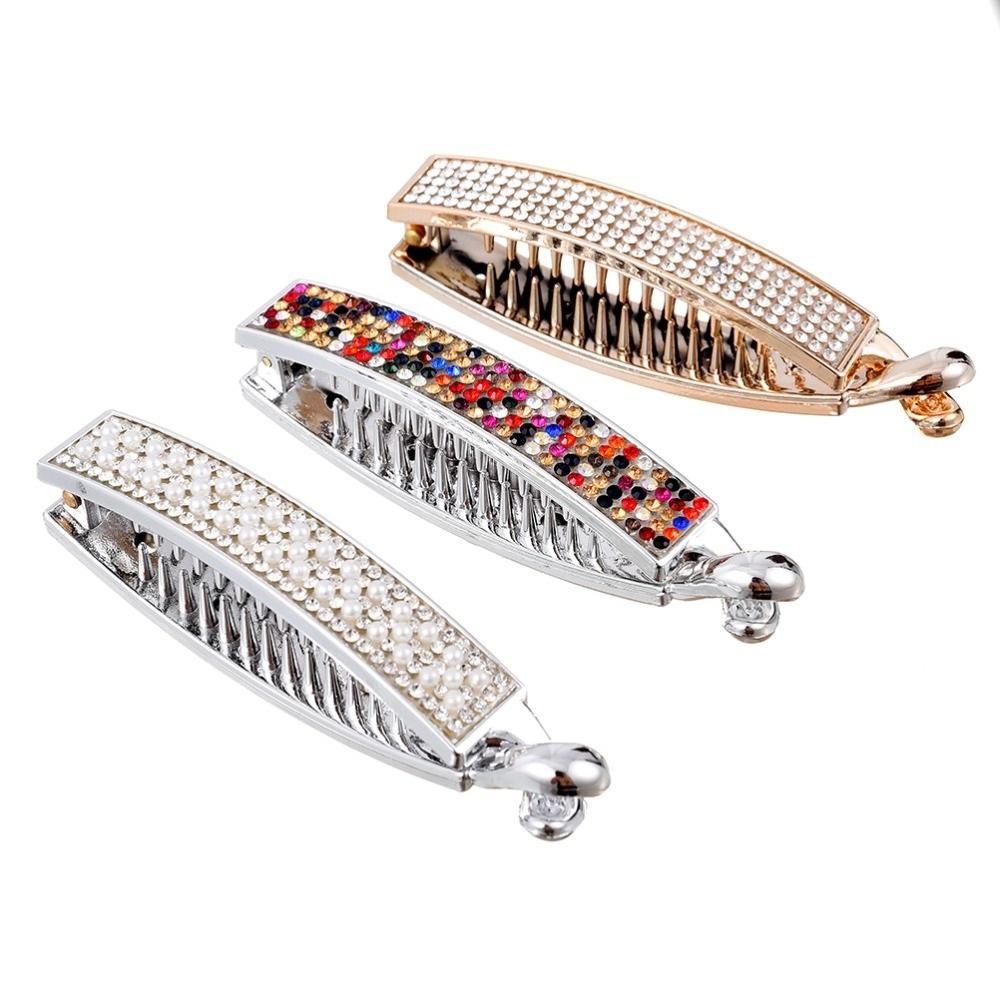 Agustinina Jepit Rambut Klasik Elegan Wanita Full Berlian Imitasi Mutiara Kristal Ponytail Holder