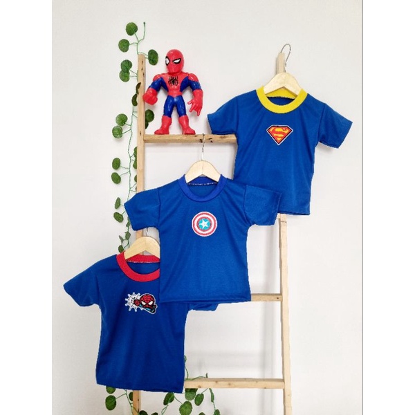 [Ecer] Atasan Kaos Distro Anak Polos Superhero Lengan Pendek Oblong Anak Katun All Size 6-12 Bulan