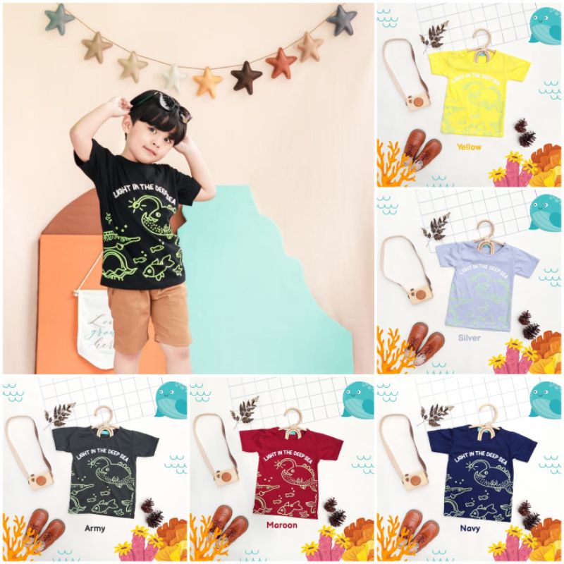 Kaos Anak Laki Laki Lengan Pendek GLOWY TEE Sablon Nyala dalam Gelap 1-5 Tahun