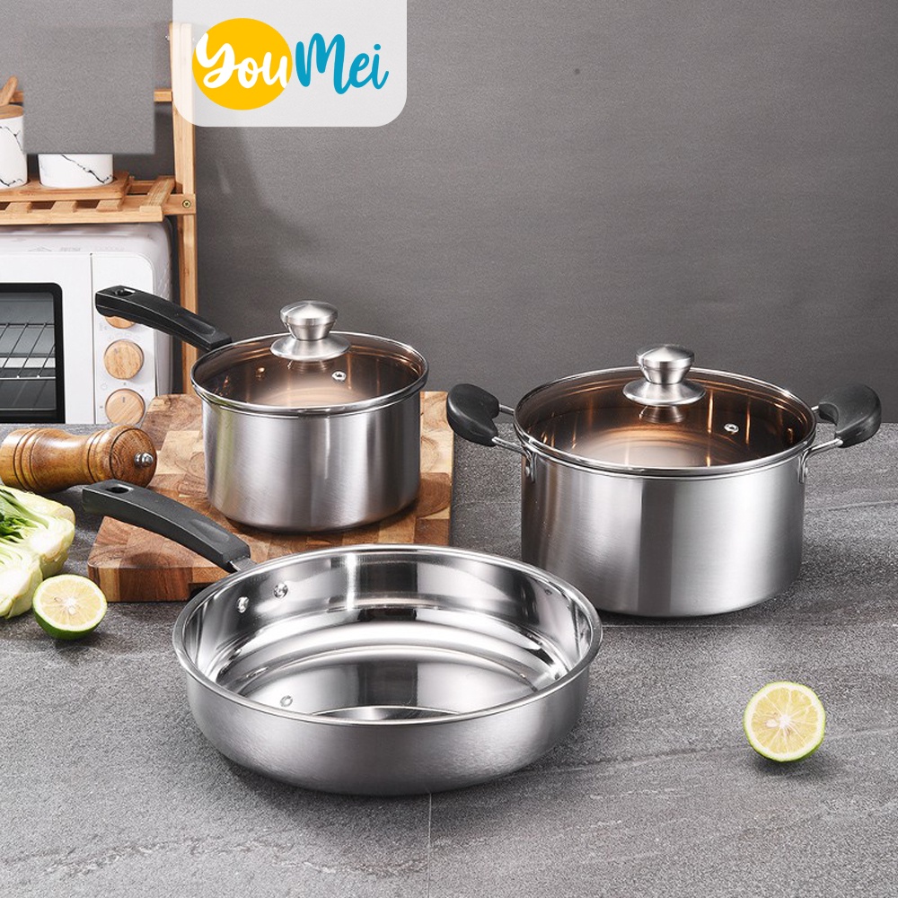 Panci Wajan Set Masak Stainless Steel Anti Lengket satu set isi 3 pcs Import Premium Quality - 1037