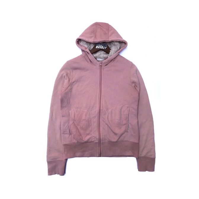 ZIP HOODIE GU UNIQLO SHERPA PINK SOFT