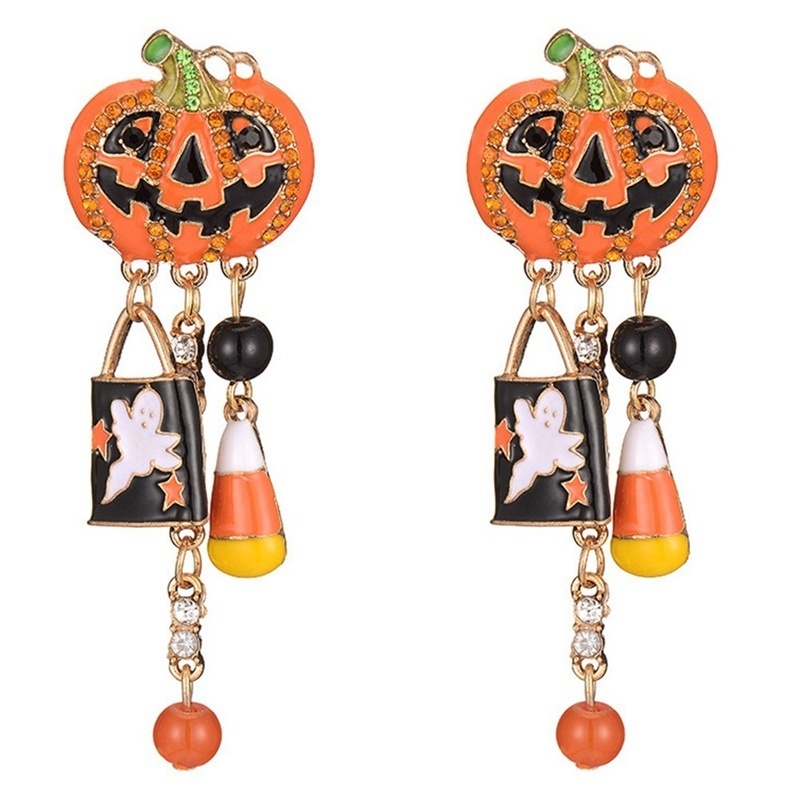 Anting Bentuk Labu Halloween Bahan Stainless Steel