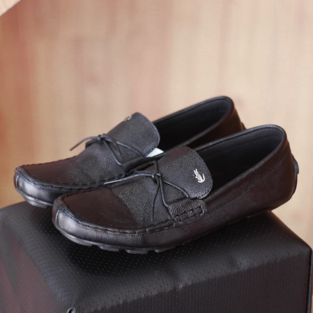 Sepatu Lacoste Slop Kulit Asli Hitam Slip On Pria Kasual Santai Hangout Murah Gaya Keren Masa Kini