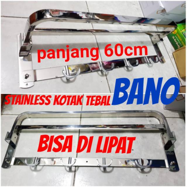 Rak handuk 2 baris lipat bano stainless 60CM PROMO TERMURAH