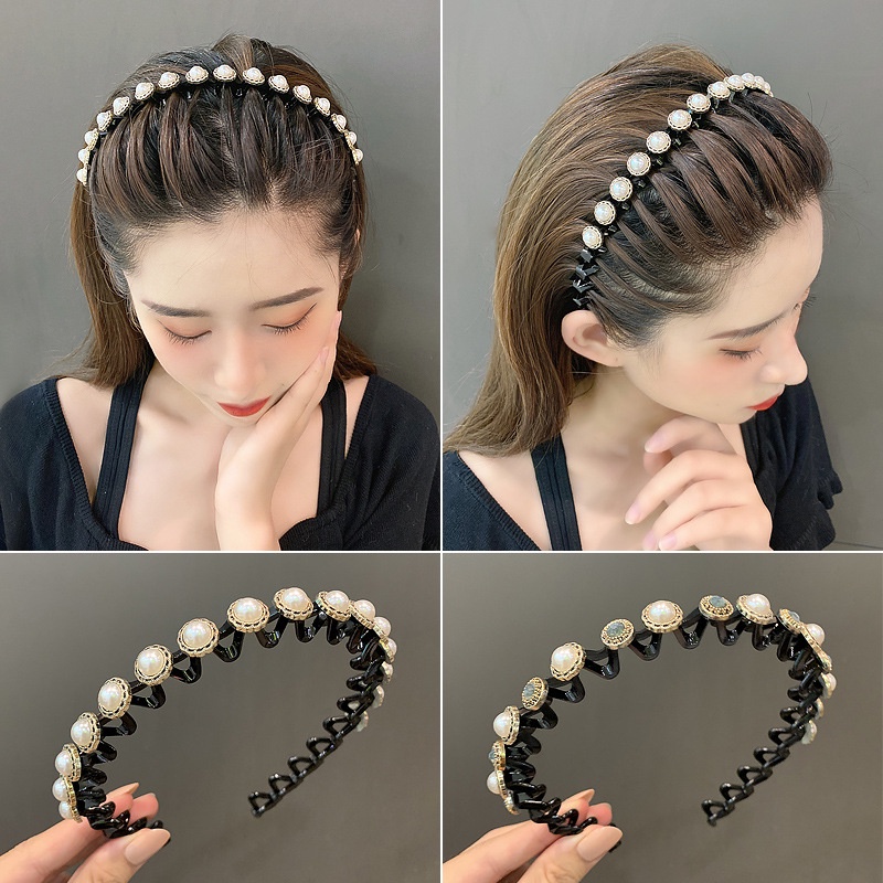 Bando Gelombang Wanita Ikat Kepala Poni Rambut Mutiara