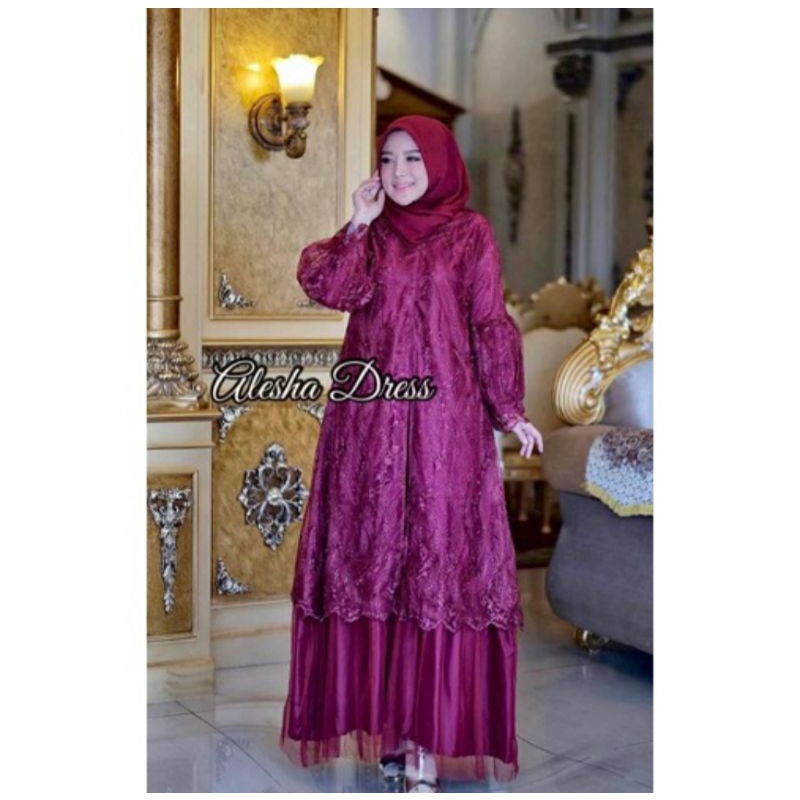 Alisha Dress / Gamis Tile Rok Tutu Model Terbaru / Gamis Tile Tangan Balon / Gamis Cantik