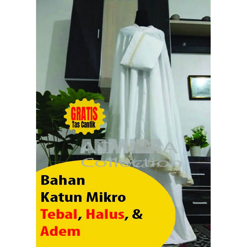 Mukena Putih Polos Dewasa Travelling Dewasa Katun Mikro Warna Putih Ikat Kepala Tali