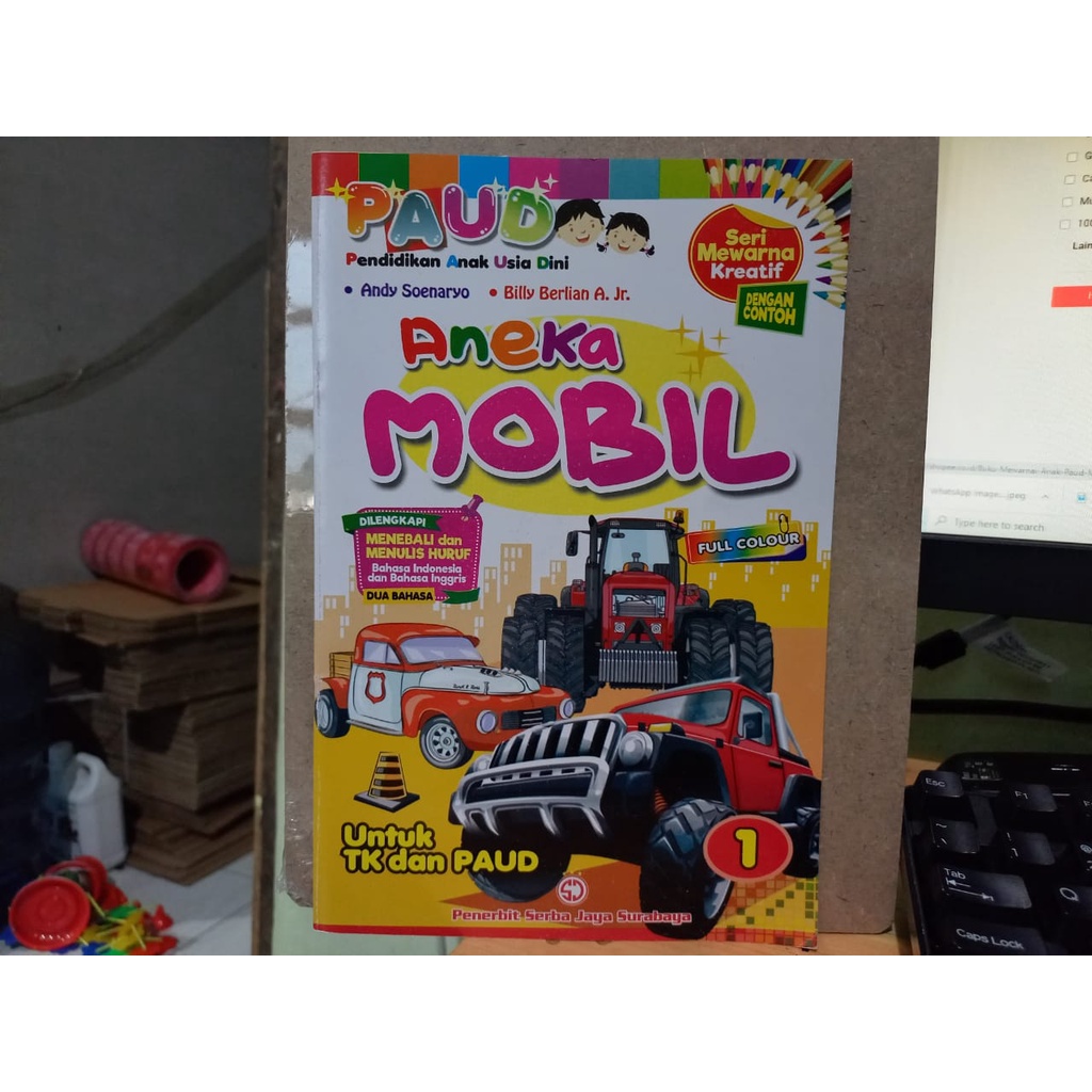 Buku Mewarnai Anak Paud Mewarna Kreatif Aneka Mobil Menebali dan Menulis Huruf Serba Jaya (FULL COLOR)