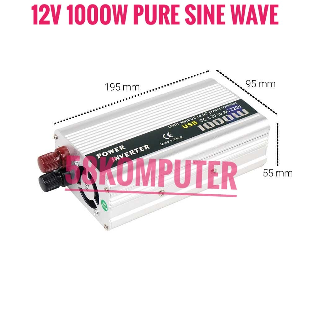 Car Power Inverter 1000Watt Pure Sine Wave DC 12V/24V to AC 220V USB Port LED Inverter Dc ke Ac 1000w 24v Inverter Merubah Arus