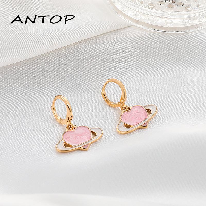 Anting Tusuk Gantung Desain Saturnus Warna Pink Kreatif Untuk Wanita