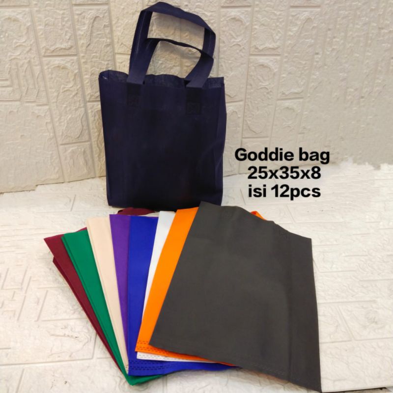 

1 Lusin isi 12 Tas Kain Spunbond / Goodie Bag Tali Ukuran 25x35x8cm