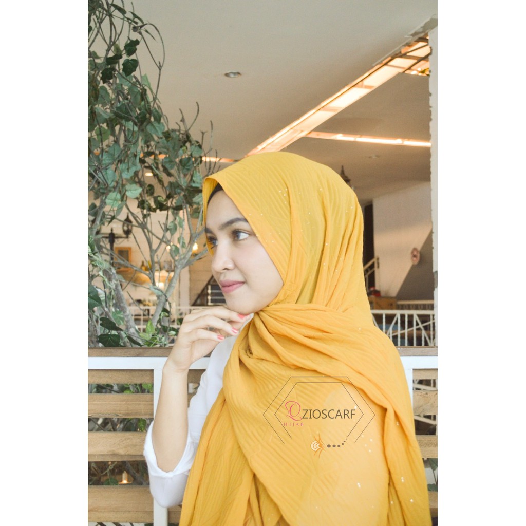 [BAYAR DITEMPAT] PASHMINA IMPORT MALAYSIA/pashmina kerudung murah/PLISKET GLITTER GOLD A33  Zioscarf