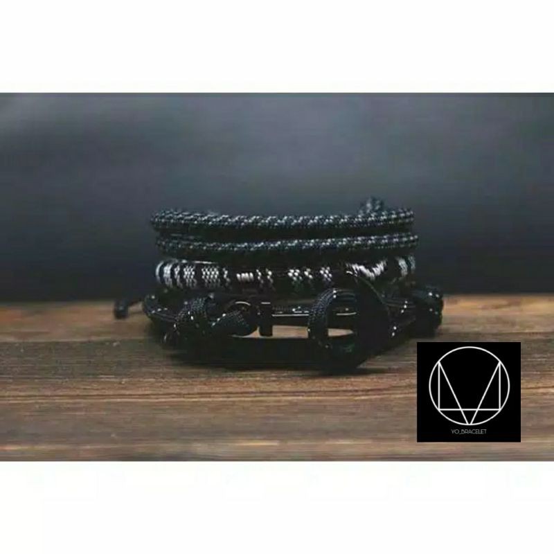 Gelang Pria Paket Tali Prusik Paracord Hitam Putih 4mm / gelang tali / gelang pria