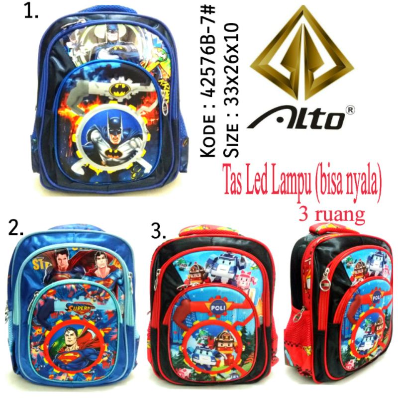 TAS RANSEL SEKOLAH ANAK LAKILAKI  PAUD/TK ADA LAMPU BISA NYALA Batman Superman Poli  42576B-7