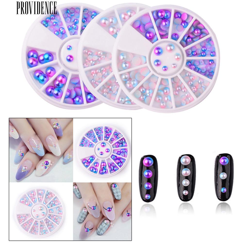 Semi-Lingkaran Manik-manik Mutiara Imitasi Gradien Datar Bawah Studs 3D Nail Art Dekorasi