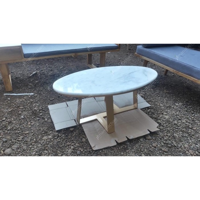 MEJA TAMU MARMER CARARA PUTIH OVAL - MARBLE COFFEE TABLE