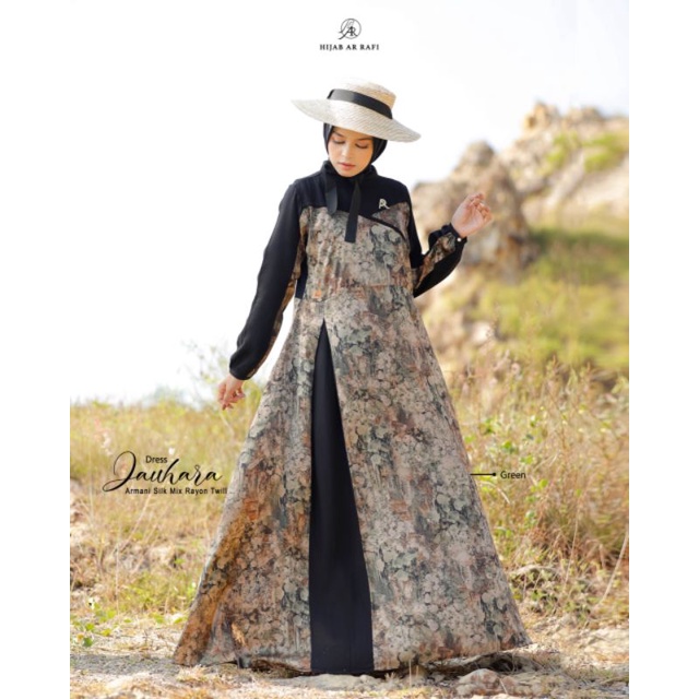Dress Jauhara Terbaru by Hijab Ar Rafi Baju Gamis Wanita Kekinian Kombinasi Rayon Twill || Anniha Collection