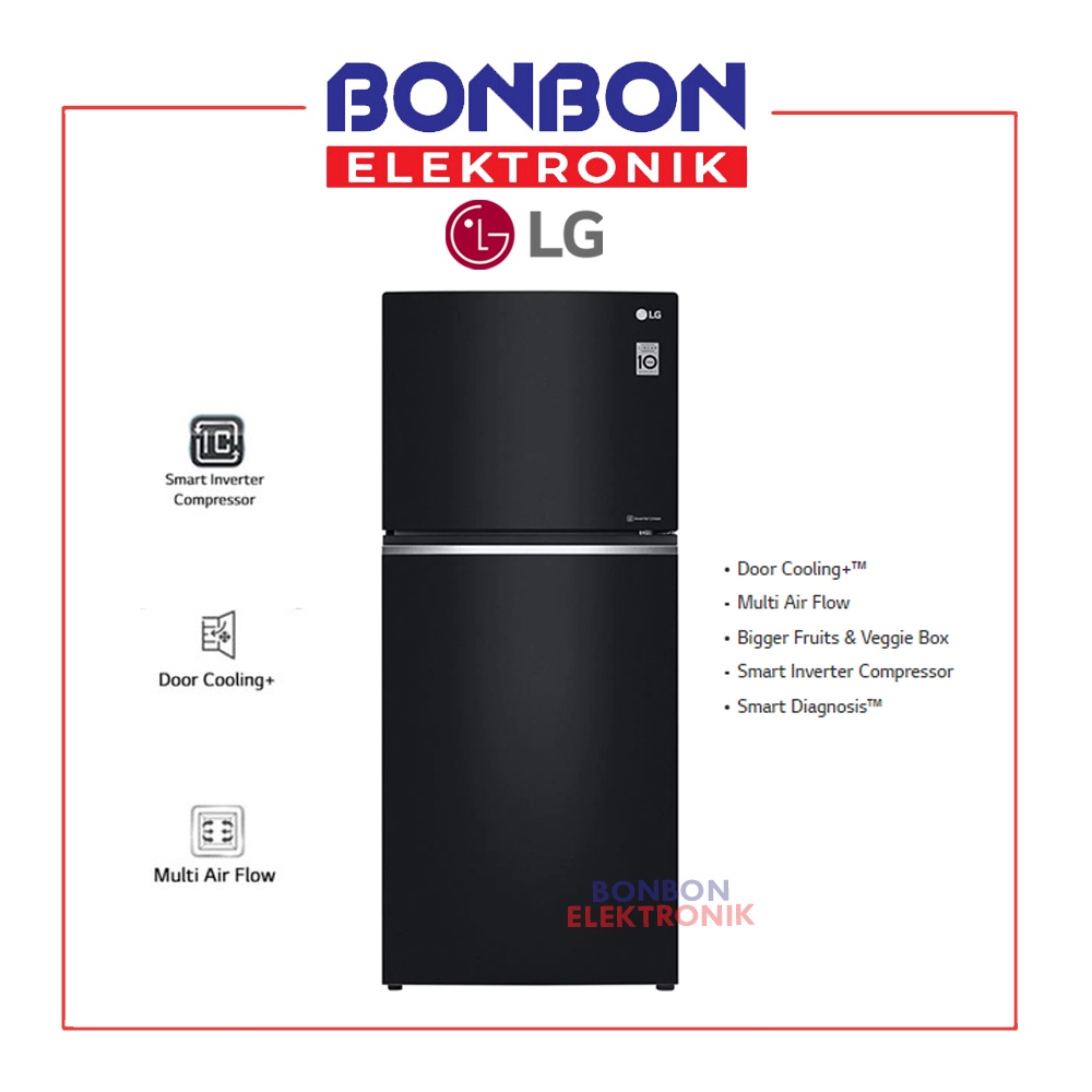 LG Kulkas 2 Pintu GN-C422SGCL 416L / 384L Smart Inverter Black Glass