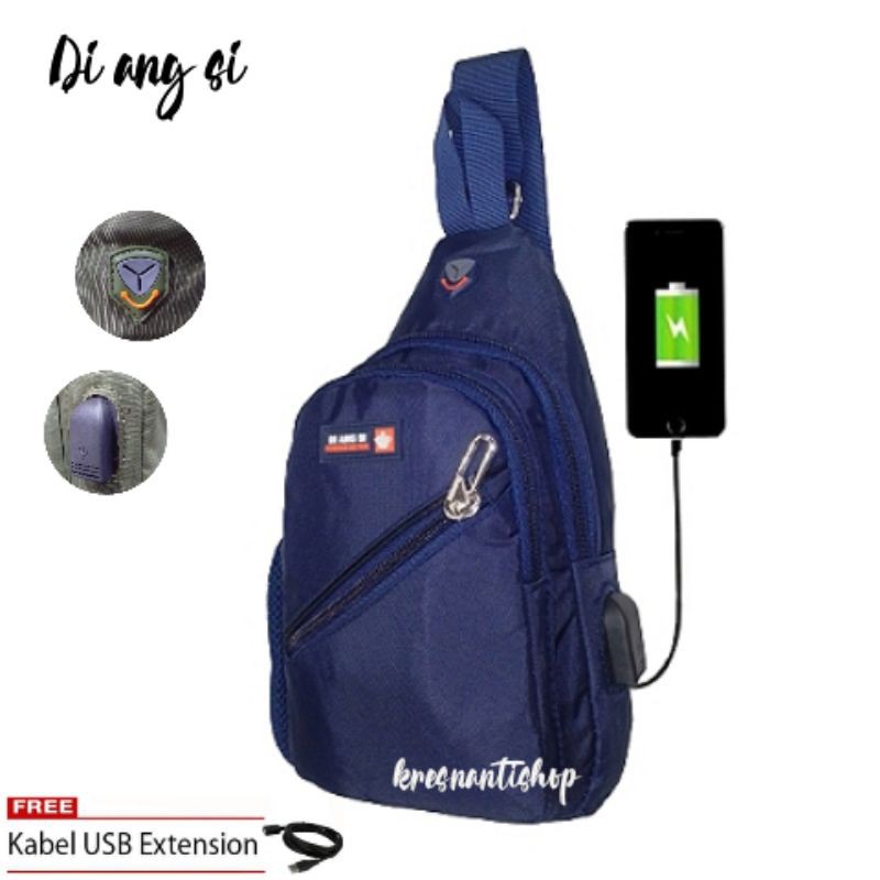 tas selempang USB port pria tas dada