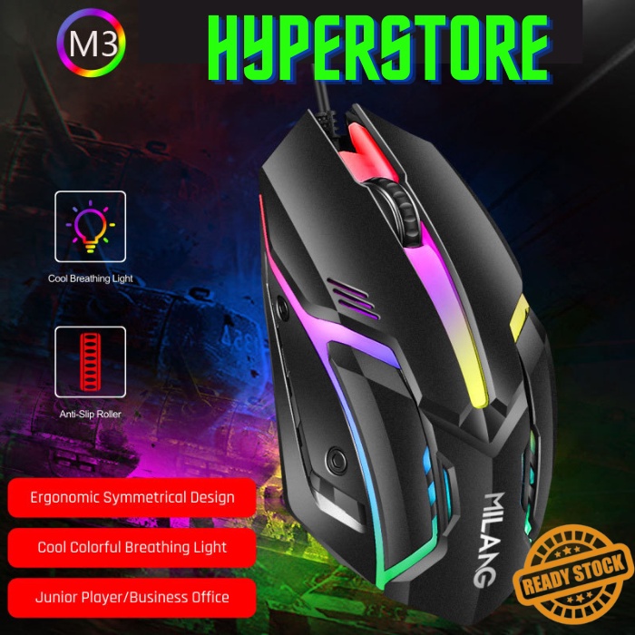 NEW MiWolf M3 Limit Blade Gaming Mouse Wired Milang LED RGB MURAH